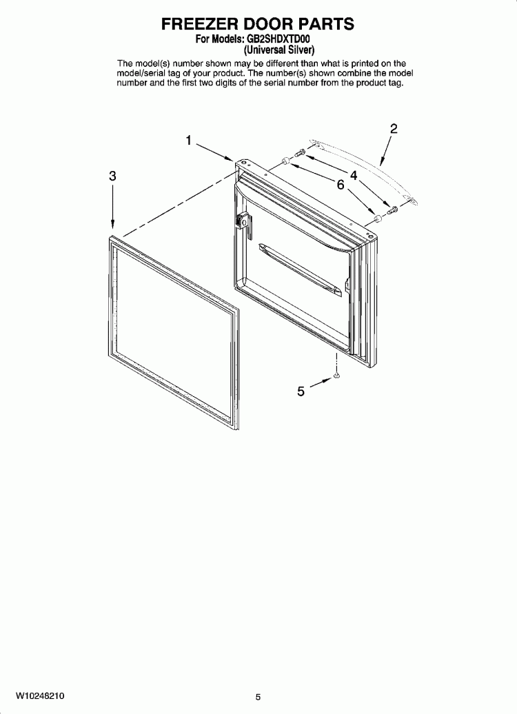 FREEZER DOOR PARTS Diagram and Parts List for GB2SHDXTD00  Whirlpool Refrigerator