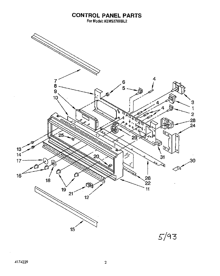 CONTROL PANEL, LITERATURE Diagram and Parts List for KEMS378XWH2  KitchenAid Wall Oven