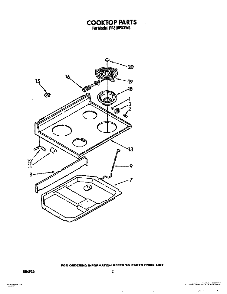 COOKTOP Diagram and Parts List for RF310PXXW0  Whirlpool Range