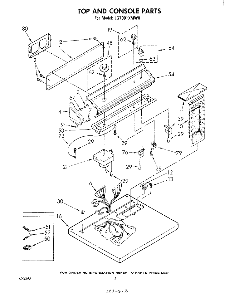 TOP AND CONSOLE , LITERATURE AND OPTIONAL Diagram and Parts List for LG7001XMW0  Whirlpool Dryer