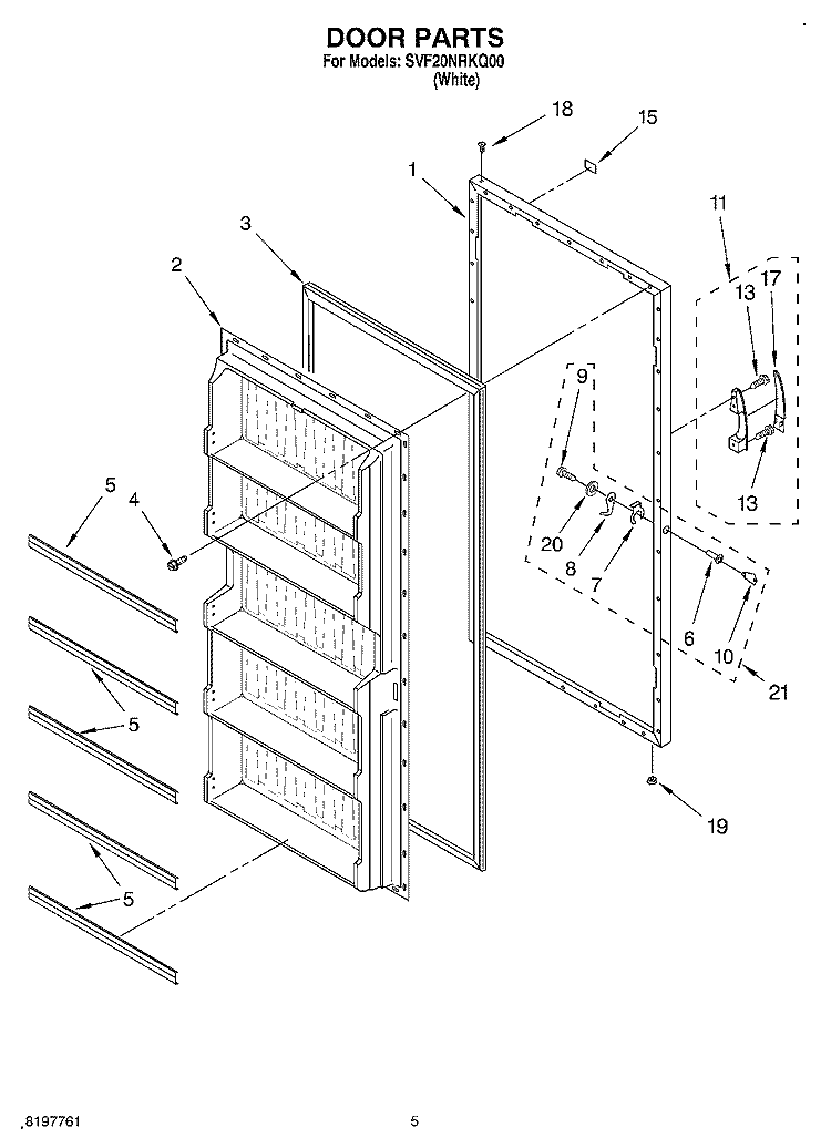 DOOR Diagram and Parts List for SVF20NRKQ00  Whirlpool Freezer
