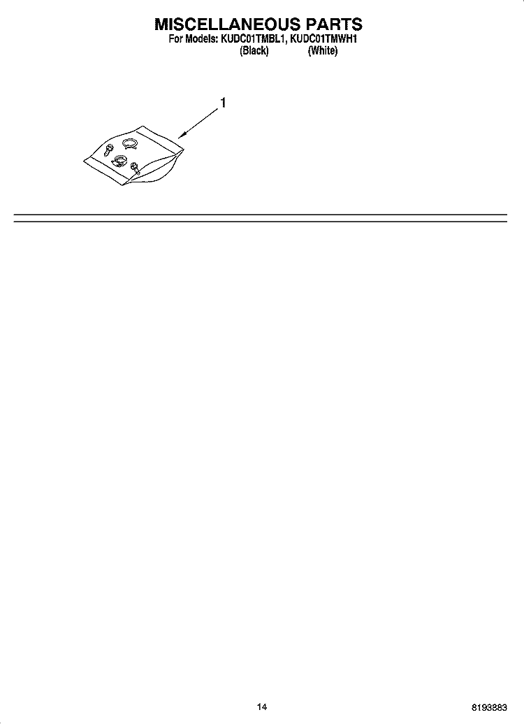 MISCELLANEOUS PARTS OPTIONAL PARTS (NOT INCLUDED) Diagram and Parts List for KUDC01TMBL1  KitchenAid Dishwasher