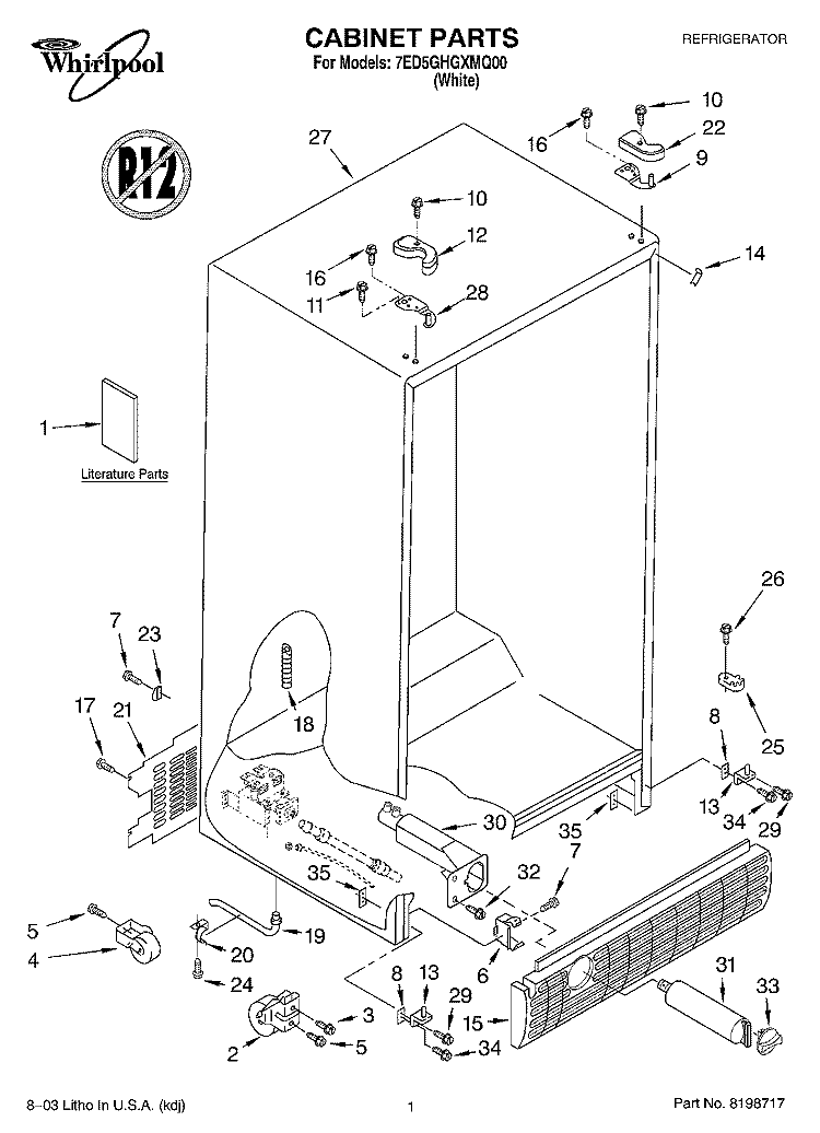 CABINET PARTS Diagram and Parts List for 7ED5GHGXMQ00  Whirlpool Refrigerator