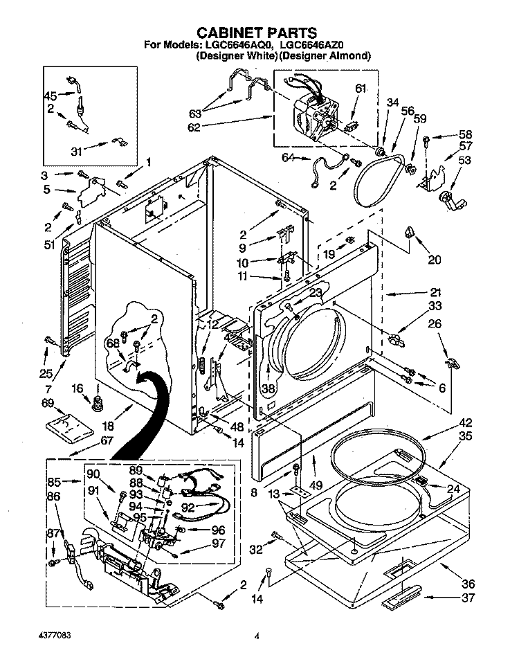 CABINET Diagram and Parts List for LGC6646AQ0  Whirlpool Dryer