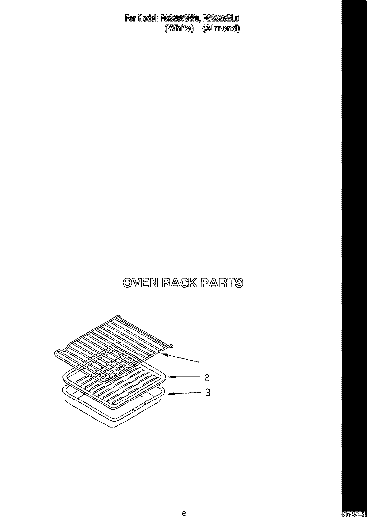 OVEN RACK, LITERATURE Diagram and Parts List for FGS385BL0  Roper Range