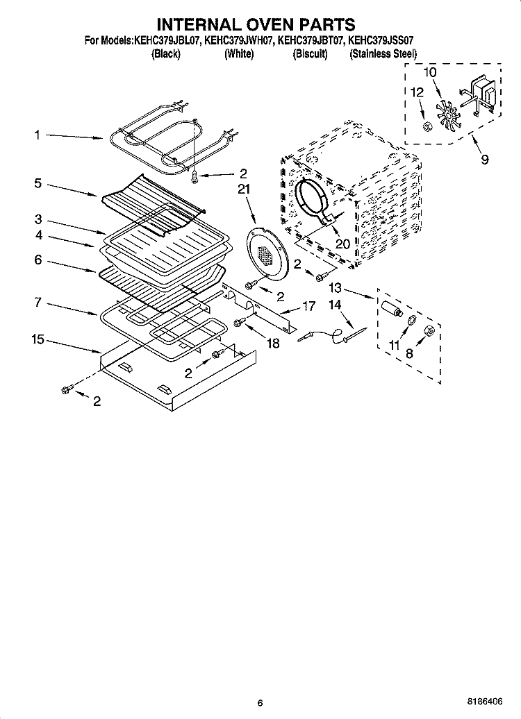 INTERNAL OVEN PARTS Diagram and Parts List for KEHC379JSS07  KitchenAid Microwave Oven Combo