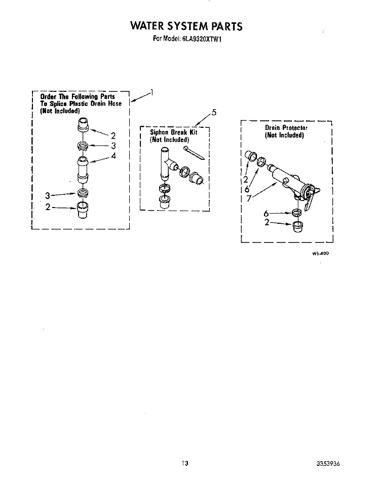 WATER SYSTEM Diagram and Parts List for 6LA9320XTW1  Whirlpool Washer