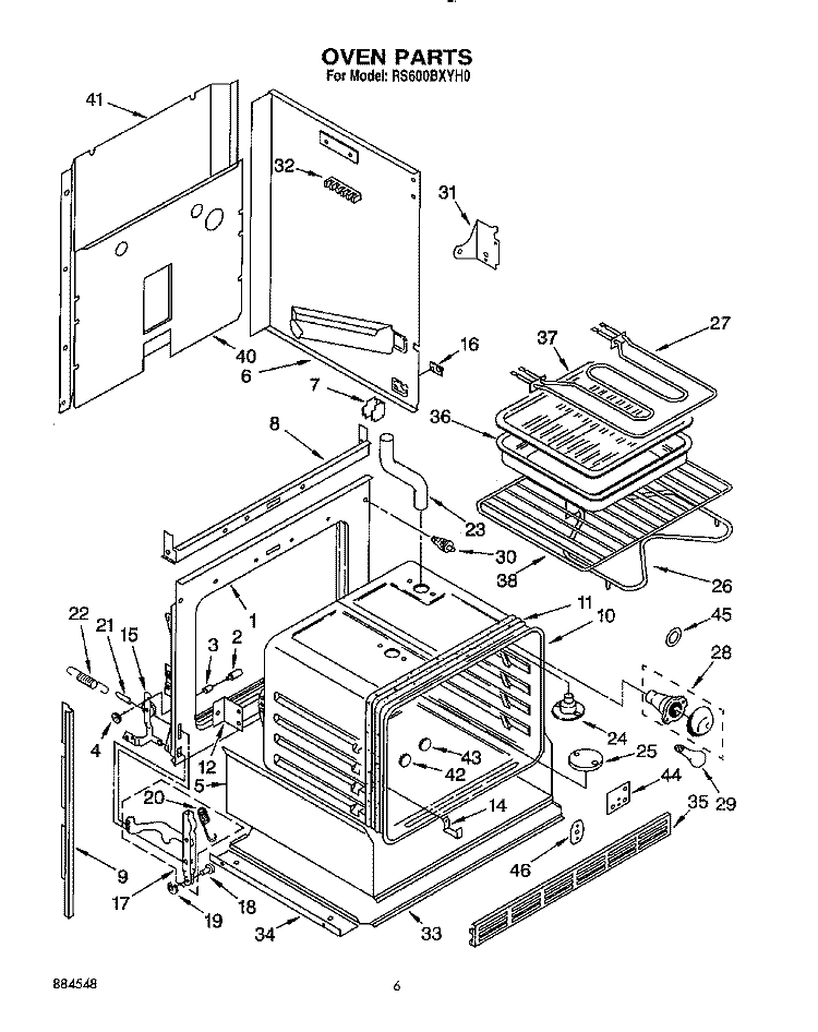 OVEN Diagram and Parts List for RS600BXYH0  Whirlpool Range