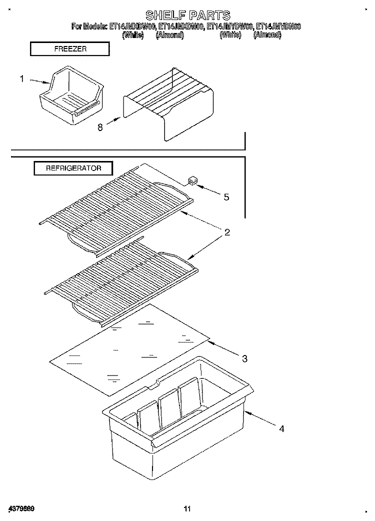SHELF Diagram and Parts List for ET14JMYDN00  Whirlpool Refrigerator
