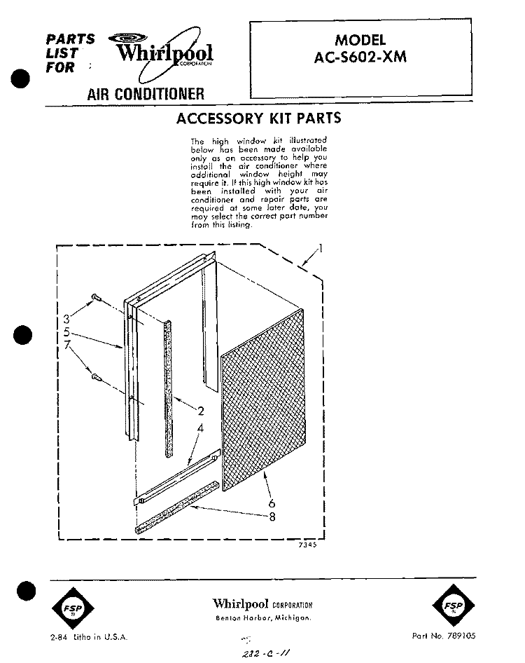 SECTION Diagram and Parts List for ACS602XM  Whirlpool Air Conditioner