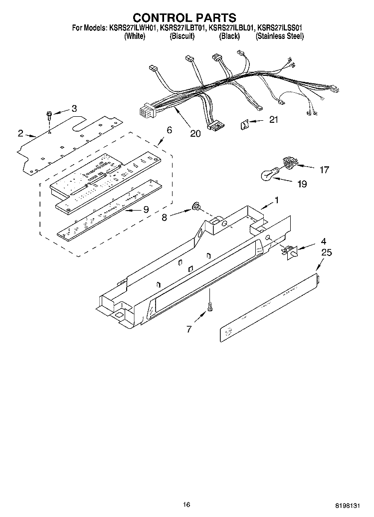 CONTROL Diagram and Parts List for KSRS27ILSS01  KitchenAid Refrigerator