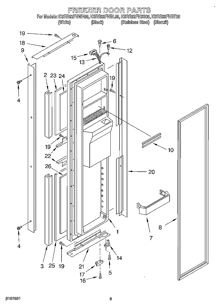 FREEZER DOOR Diagram and Parts List for KSRB22FHBT05  KitchenAid Refrigerator