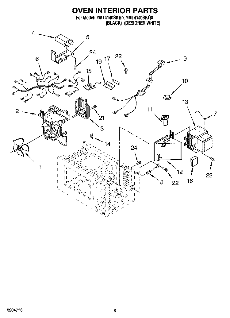 OVEN INTERIOR PARTS Diagram and Parts List for YMT4140SKQ0  Whirlpool Microwave