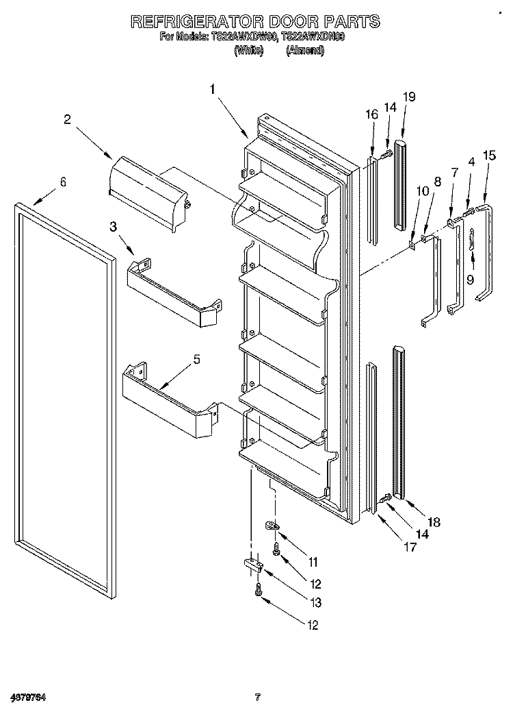 REFRIGERATOR DOOR Diagram and Parts List for TS22AWXDW00  Whirlpool Refrigerator