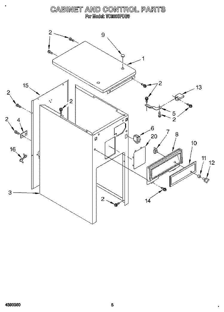 CABINET AND CONTROL Diagram and Parts List for TC800SPDB0  Whirlpool Trash Compactor