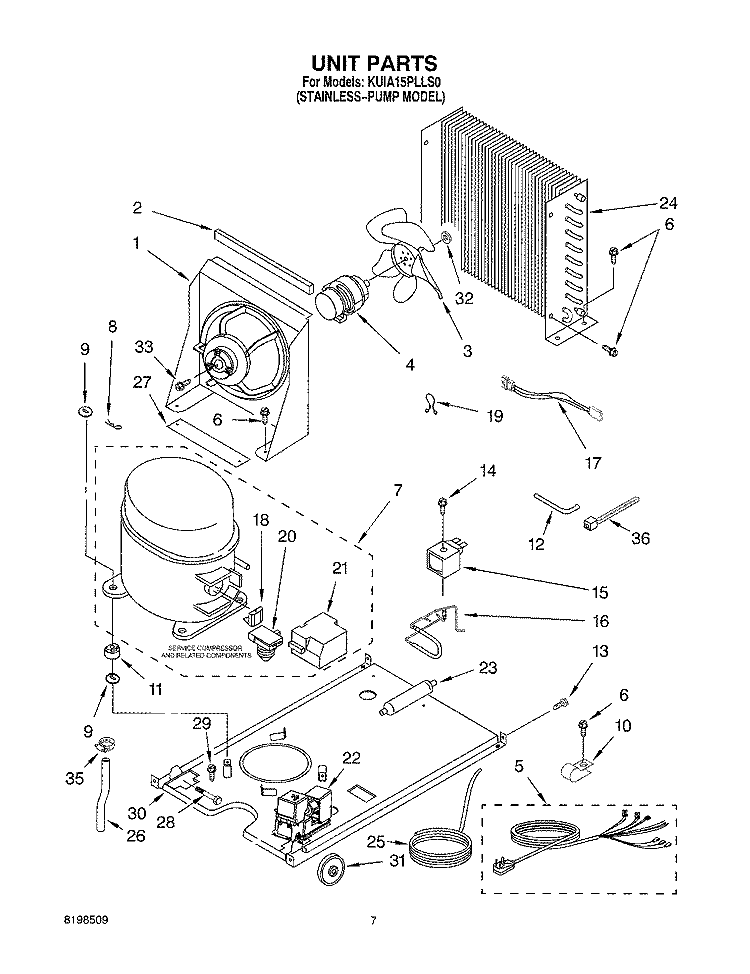 UNIT PARTS Diagram and Parts List for KUIA15PLLS0  KitchenAid Ice Maker