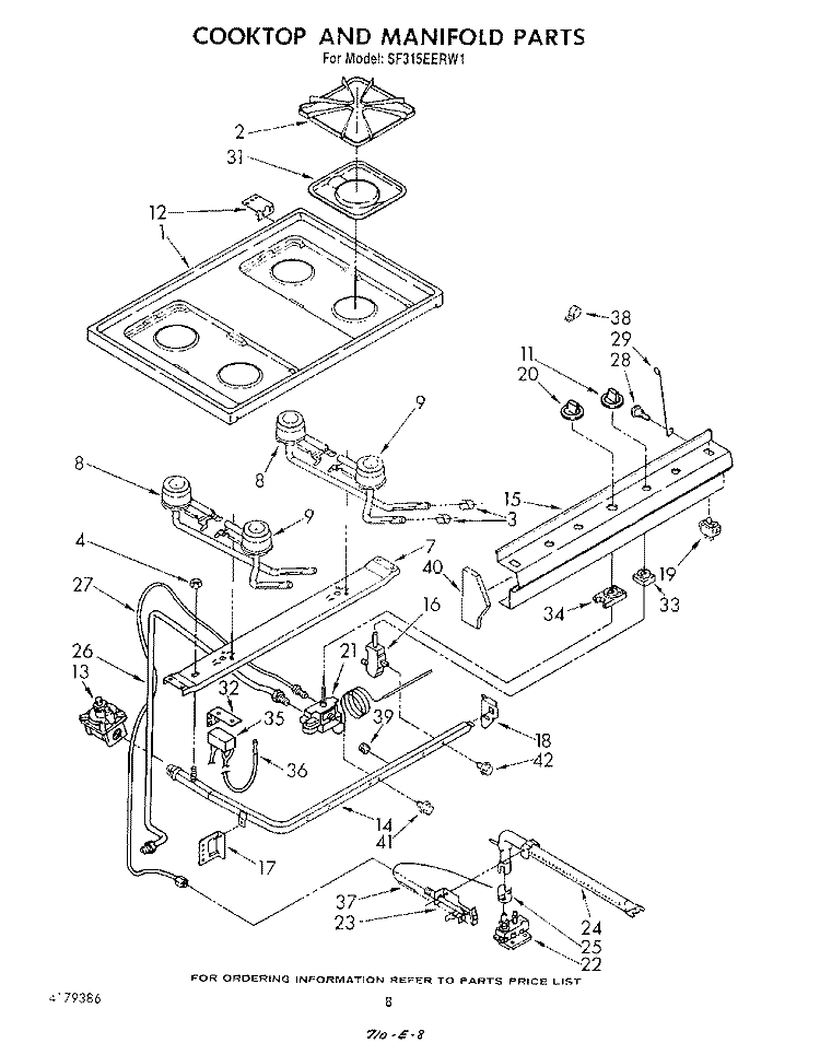 COOKTOP AND MANIFOLD , LITERATURE AND OPTIONAL Diagram and Parts List for SF315EERW1  Whirlpool Range