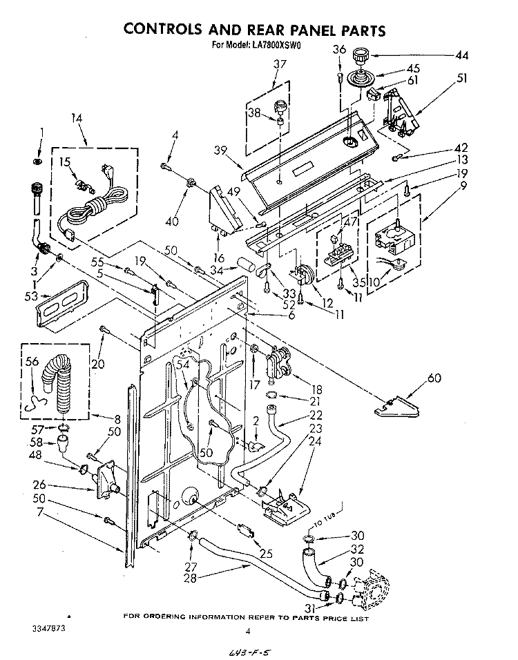 CONTROLS AND REAR PANEL Diagram and Parts List for LA7800XSW0  Whirlpool Washer