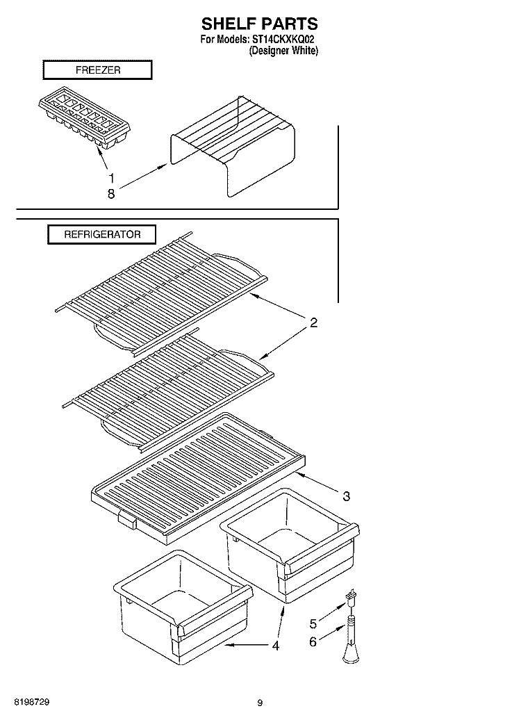 SHELF PARTS, OPTIONAL PARTS Diagram and Parts List for ST14CKXKQ02  Whirlpool Refrigerator