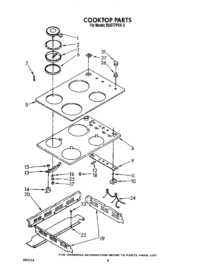 COOKTOP Diagram and Parts List for RS677PXV2  Whirlpool Range
