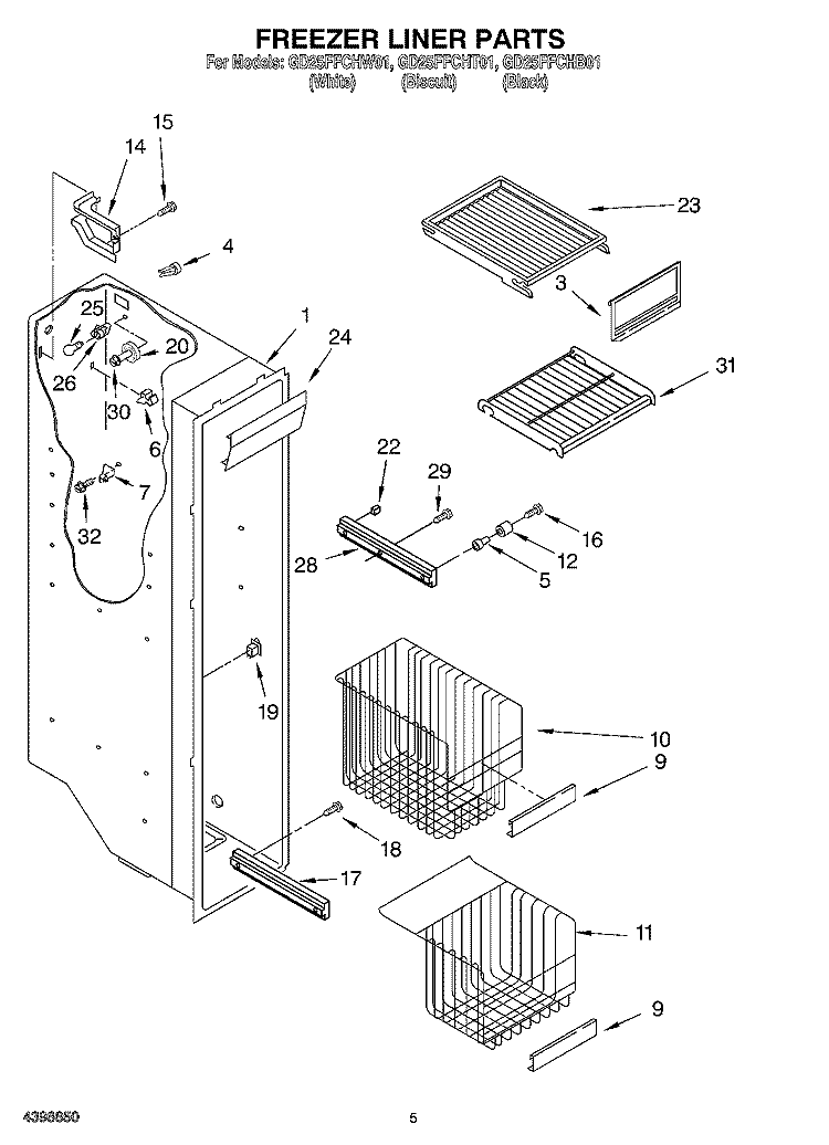 FREEZER LINER Diagram and Parts List for GD25FFCHT01  Whirlpool Refrigerator