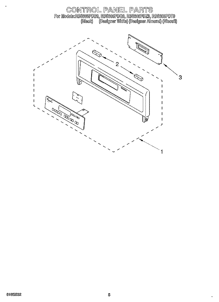 CONTROL PANEL Diagram and Parts List for RBS305PDT9  Whirlpool Wall Oven