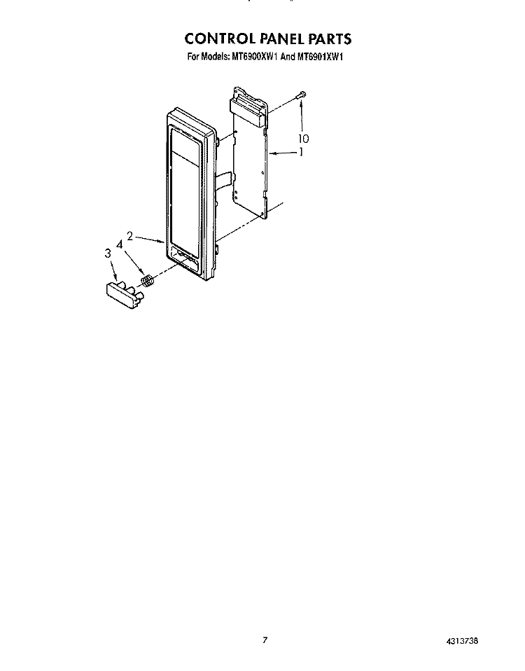 CONTROL PANEL Diagram and Parts List for MT6900XW1  Whirlpool Microwave