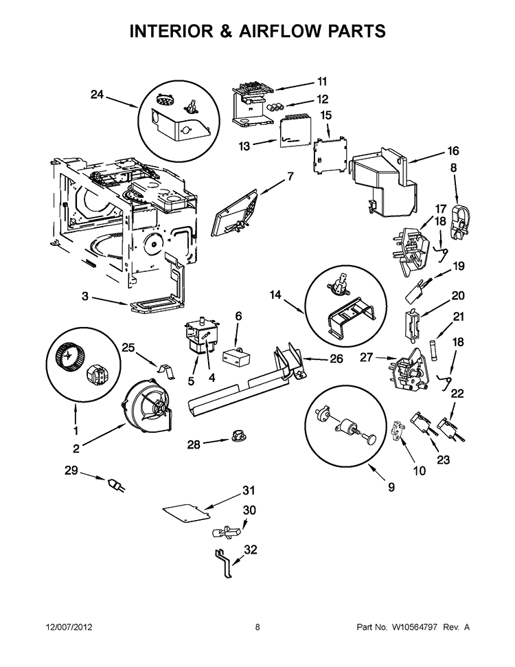 INTERIOR & AIRFLOW PARTS Diagram and Parts List for KHMS2056SWH3  KitchenAid Microwave
