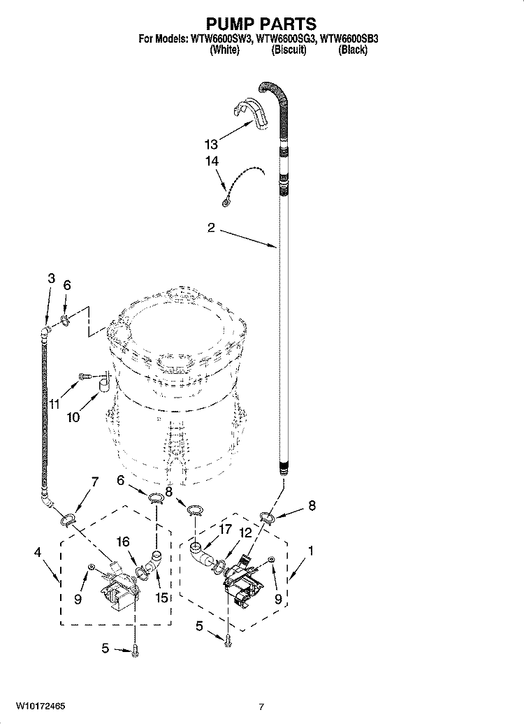 PUMP PARTS, OPTIONAL PARTS (NOT INCLUDED) Diagram and Parts List for WTW6600SW3  Whirlpool Washer