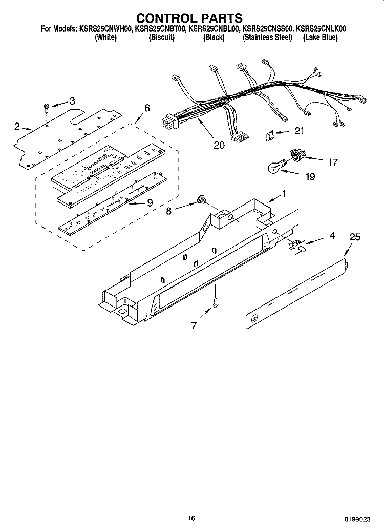 CONTROL PARTS Diagram and Parts List for KSRS25CNLK00  KitchenAid Refrigerator