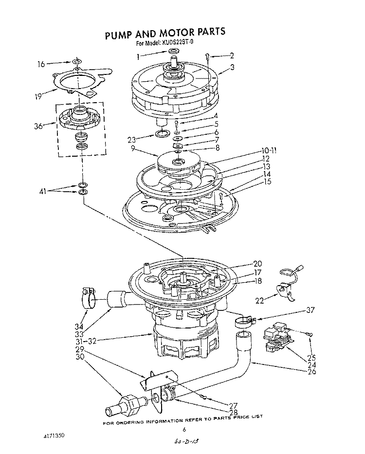 PUMP AND MOTOR Diagram and Parts List for KUDS220ST0  KitchenAid Dishwasher