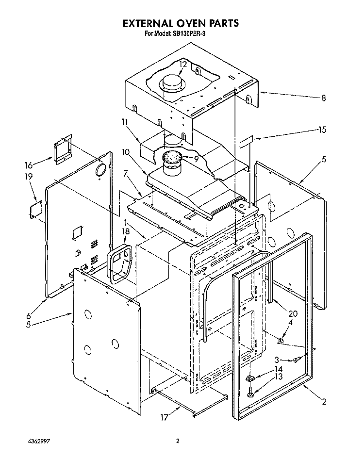 EXTERNAL OVEN Diagram and Parts List for SB130PER3  Whirlpool Range