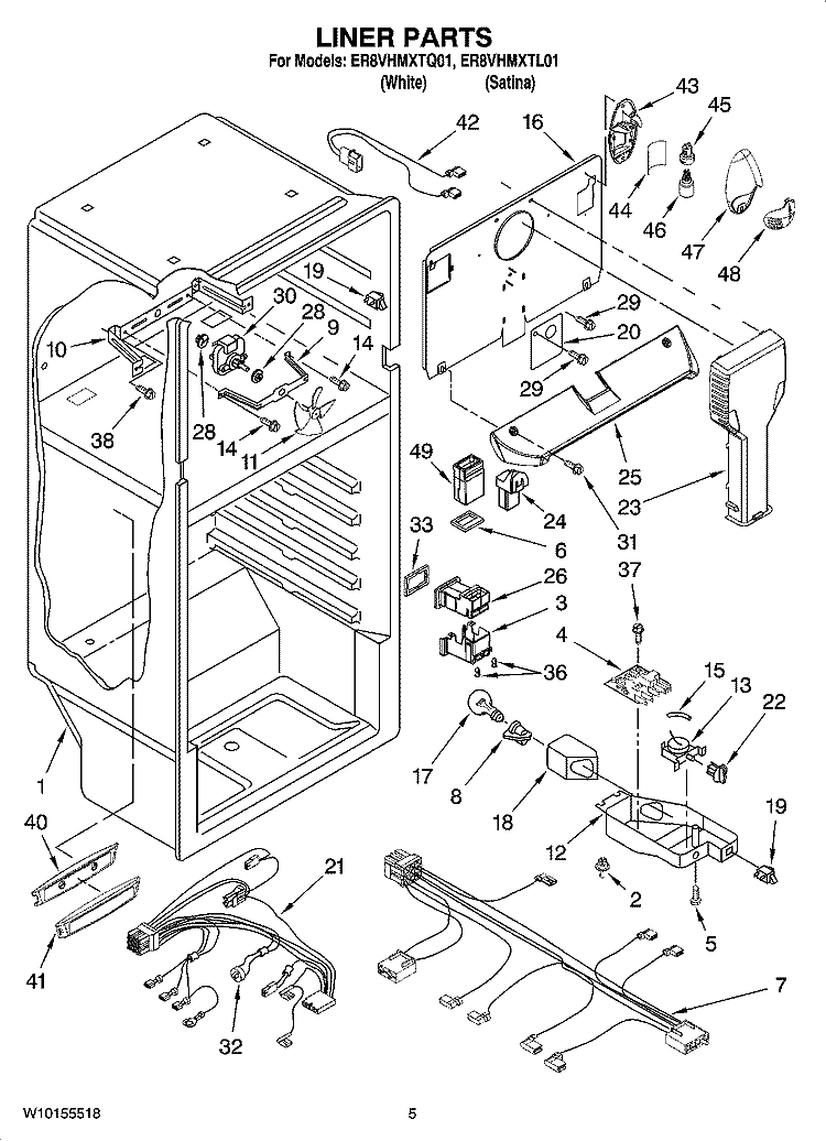 LINER PARTS Diagram and Parts List for ER8VHMXTL01  Whirlpool Refrigerator