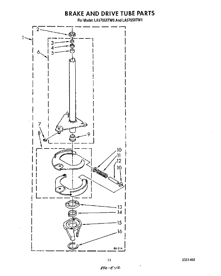 BRAKE AND DRIVE TUBE Diagram and Parts List for LA5705XTG0  Whirlpool Washer