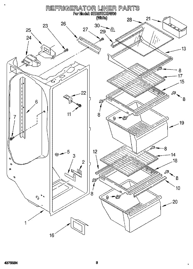 REFRIGERATOR LINER Diagram and Parts List for 6ED20TKXDW00  Whirlpool Refrigerator