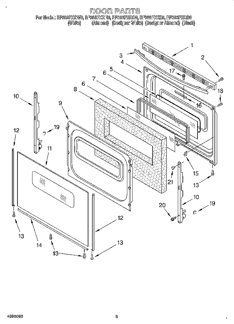 DOOR Diagram and Parts List for RF386PXGB0  Whirlpool Range