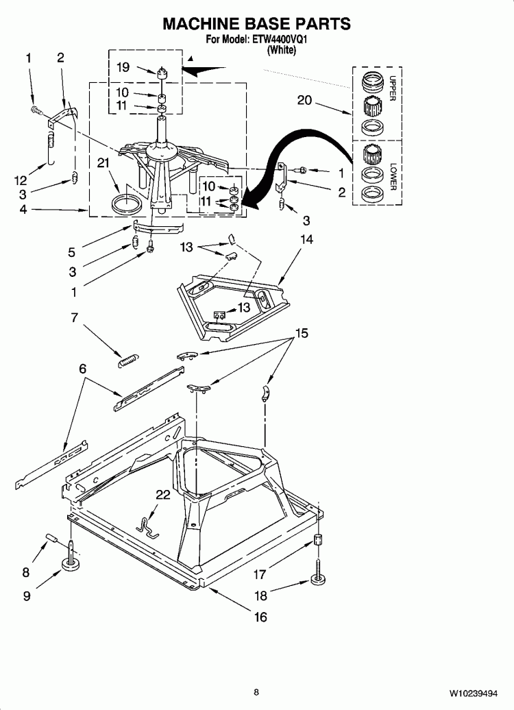 MACHINE BASE PARTS Diagram and Parts List for ETW4400VQ2  Estate Washer