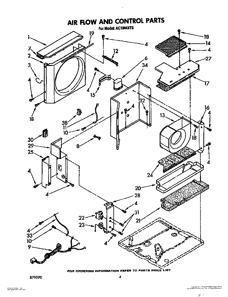 AIRFLOW AND CONTROL Diagram and Parts List for AC1804XT0  Whirlpool Air Conditioner