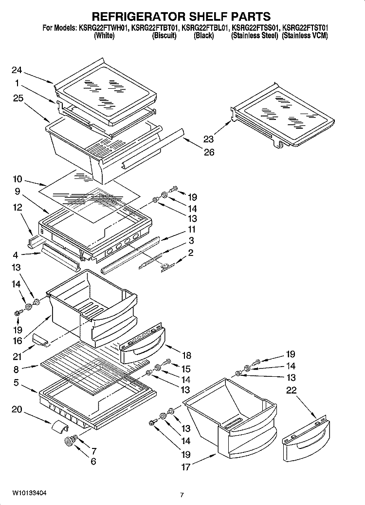 REFRIGERATOR SHELF PARTS Diagram and Parts List for KSRG22FTBL01  KitchenAid Refrigerator
