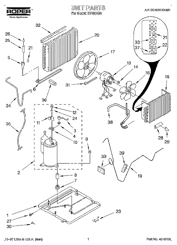 UNIT, LITERATURE Diagram and Parts List for X12002G0  Roper Air Conditioner