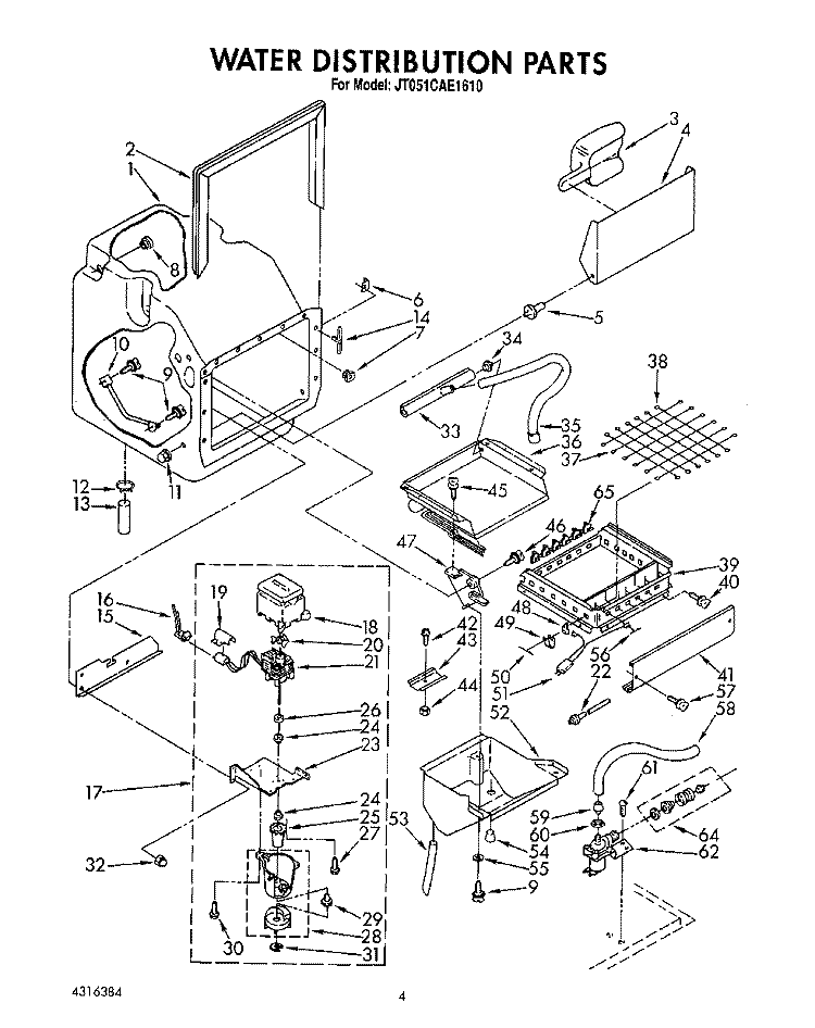 WATER DISTRIBUTION Diagram and Parts List for JT051CAE1610  Whirlpool Ice Maker