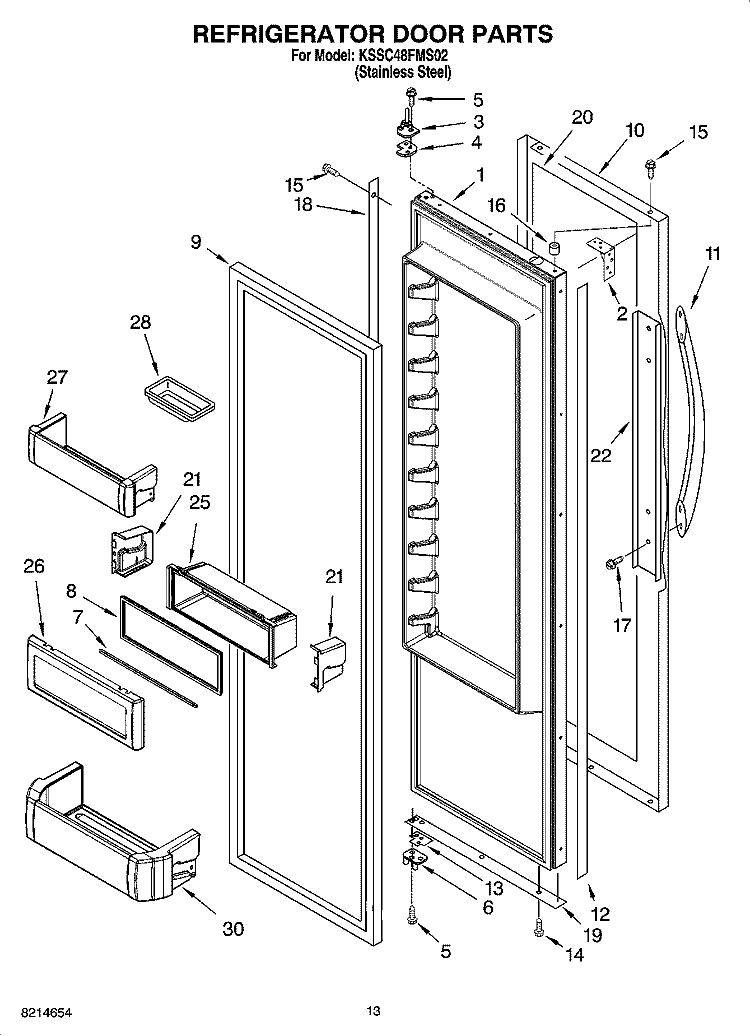 REFRIGERATOR DOOR PARTS Diagram and Parts List for KSSC48FMS02  KitchenAid Refrigerator