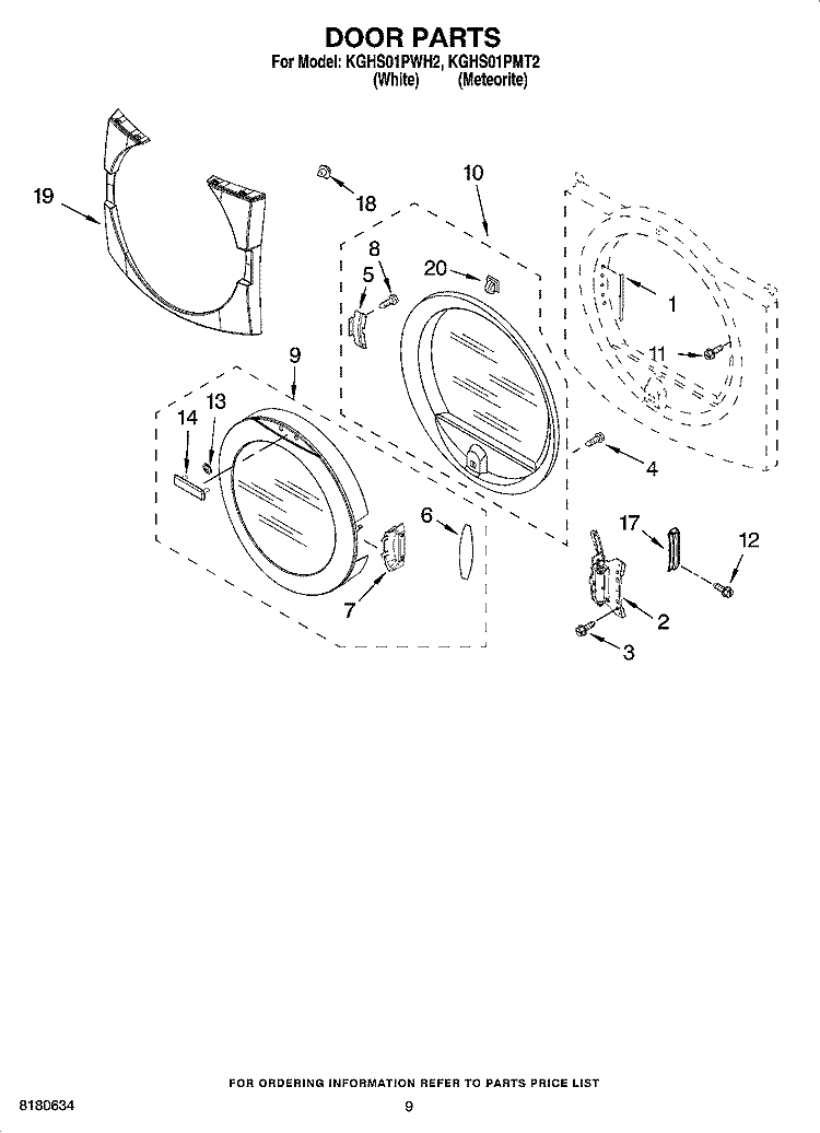 DOOR PARTS, OPTIONAL PARTS (NOT INCLUDED) Diagram and Parts List for KGHS01PMT2  KitchenAid Dryer