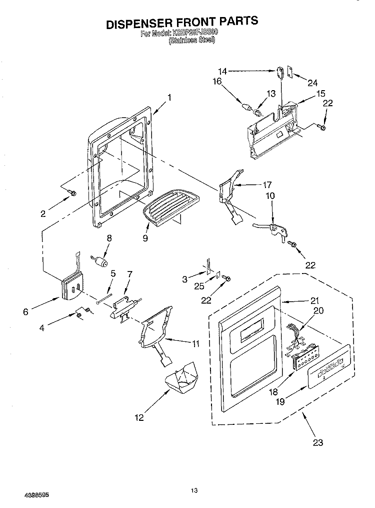 DISPENSER FRONT Diagram and Parts List for KSBP25FJSS00  KitchenAid Refrigerator