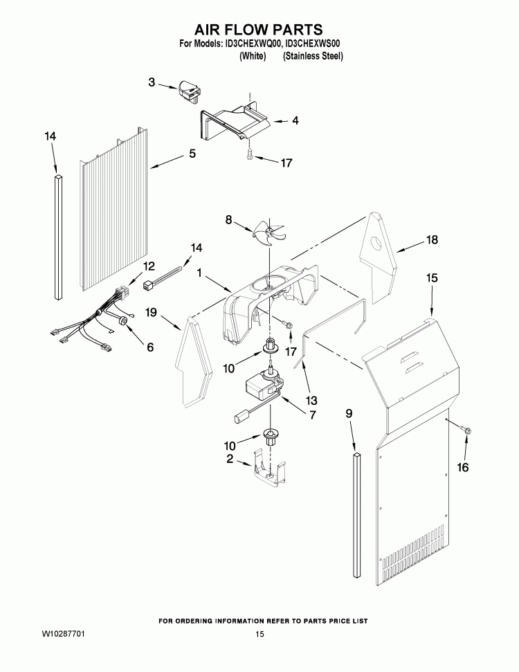 AIR FLOW PARTS Diagram and Parts List for ID3CHEXWS00  Whirlpool Refrigerator