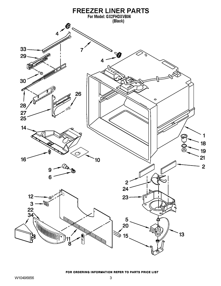 FREEZER LINER PARTS Diagram and Parts List for GX2FHDXVB06  Whirlpool Refrigerator