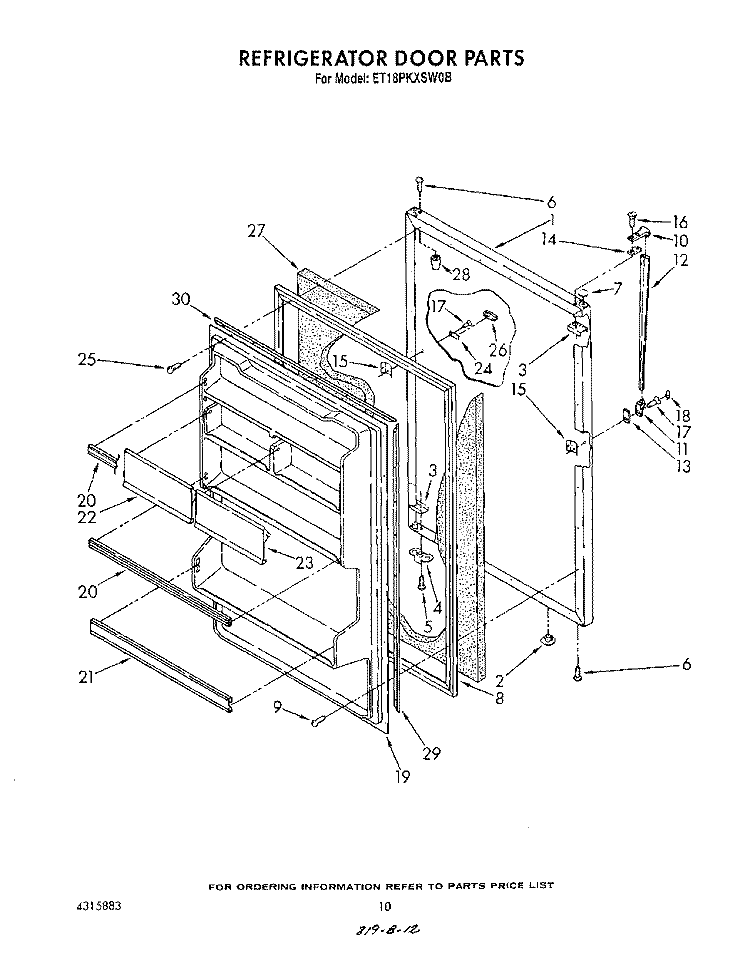 REFRIGERATOR DOOR, LIT/OPTIONAL Diagram and Parts List for ET18PKXSW0B  Whirlpool Refrigerator