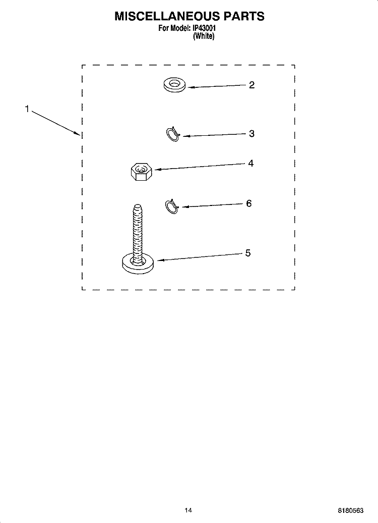 MISCELLANEOUS  PARTS, OPTIONAL PARTS (NOT INCLUDED) Diagram and Parts List for IP43001  Inglis Washer