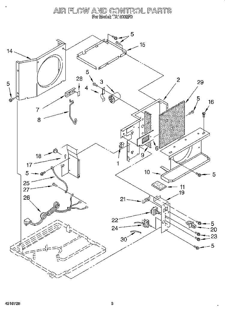 AIR FLOW AND CONTROL Diagram and Parts List for TA10002F0  Whirlpool Air Conditioner