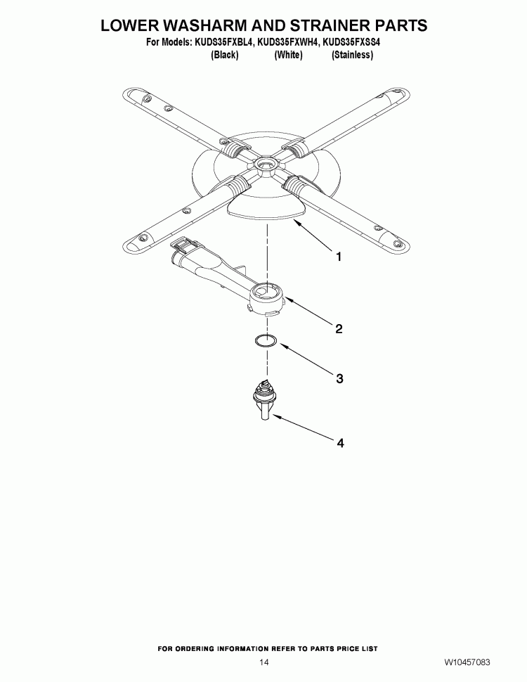 LOWER WASHARM AND STRAINER PARTS Diagram and Parts List for KUDS35FXWH4  KitchenAid Dishwasher